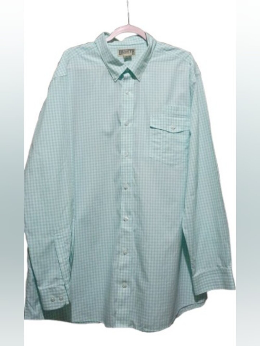 Duluth Trading Co Light Mint Green Check Button-Up Shirt